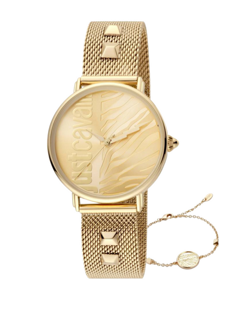 Just Cavalli JC1L077M0075 Zebra Steel Mesh Yellow Gold Watch For Women