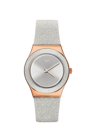 Swatch gray sparkle holiday collection YLG145 women's watch